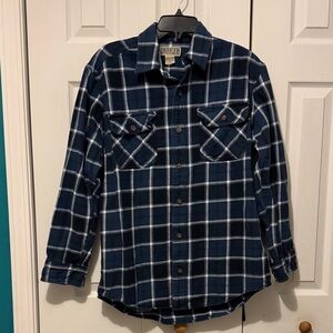Duluth Trading Co Navy and White Plaid Button-Down Shirt